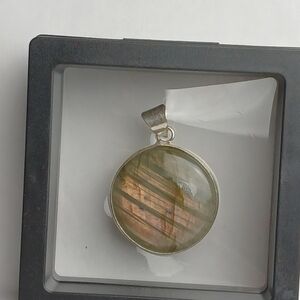 Handcrafted Round Labradorite Pendant Necklace in Olive Green